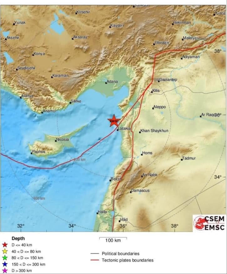 هزة أرضية متوسطة الشدة بالقرب من السواحل السورية